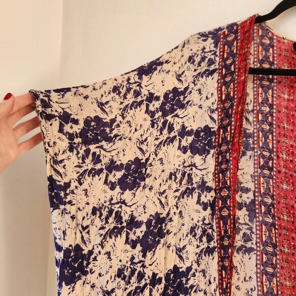 Angie Blue Red Floral Open Front Kimono Cardigan Boho Bohemians Women's S - Picture 3 of 5